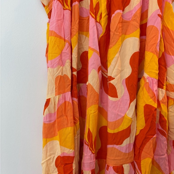 Abel the Label Red Orange Tropical Floral Smocked Waist Maxi Dress Extra Small - Picture 11 of 14